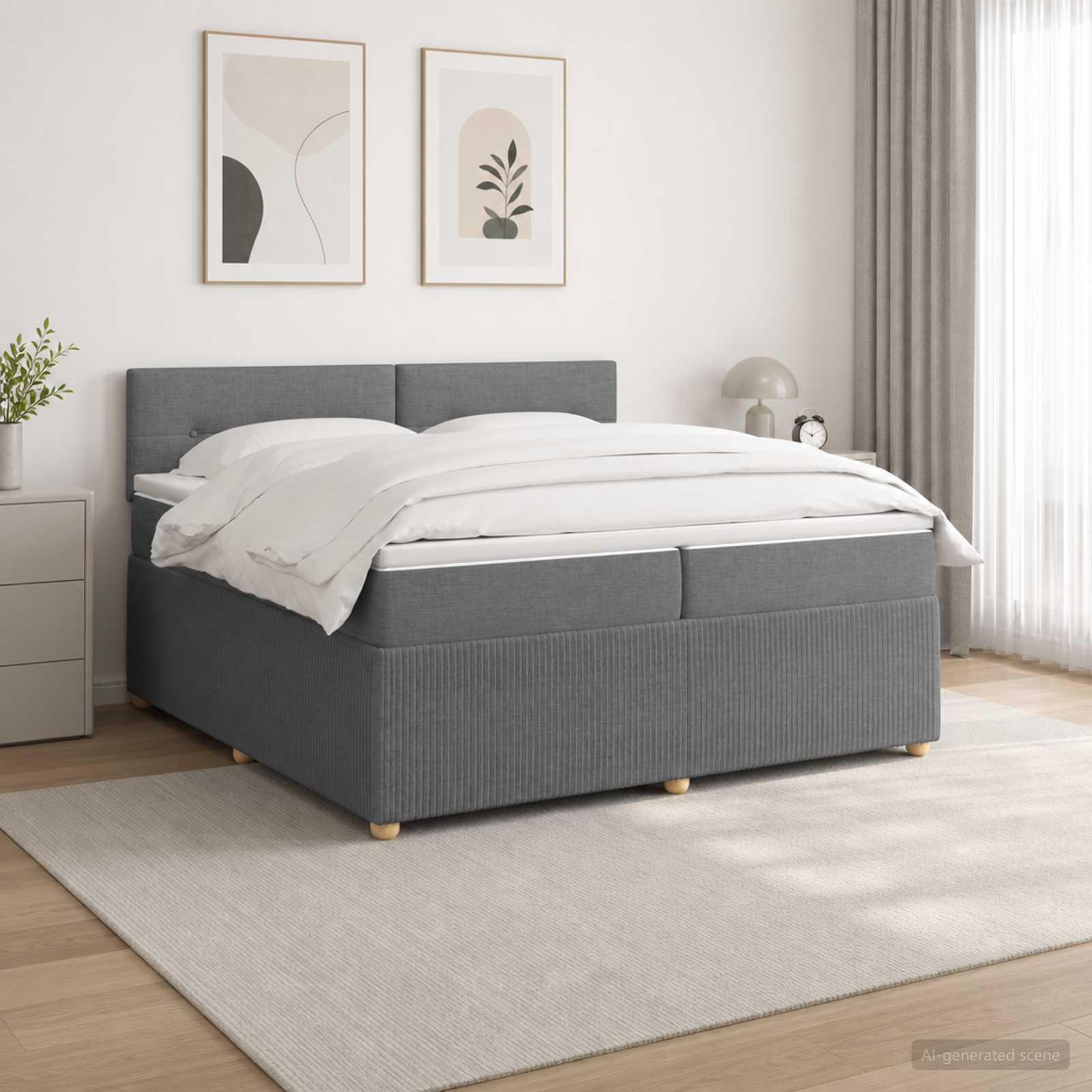 Κρεβάτι box spring με στρώμα Σκούρο Γκρι 200 x 200 cm Ύφασμα - Pakobazaar