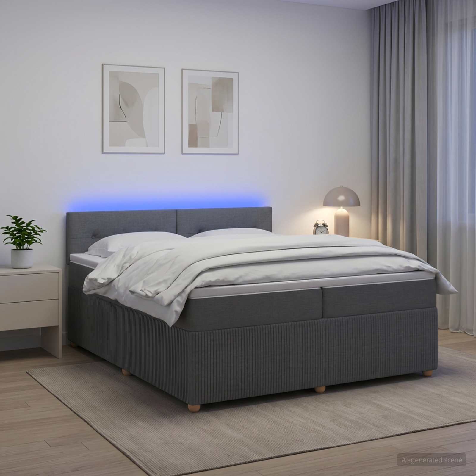 Κρεβάτι box spring με στρώμα Σκούρο Γκρι 200 x 200 cm Ύφασμα - Pakobazaar