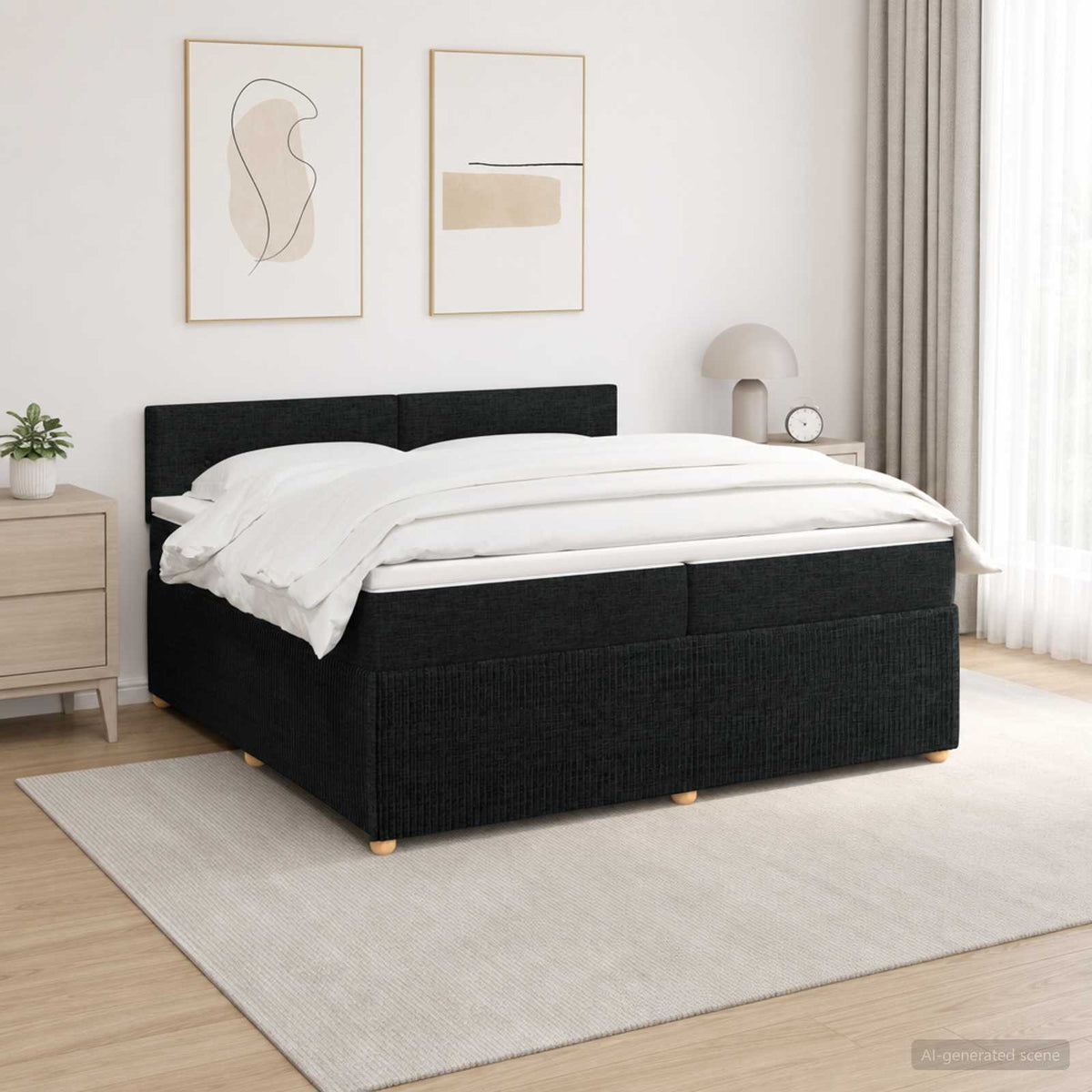 Κρεβάτι box spring με στρώμα Μαύρο 200 x 200 cm Ύφασμα - Pakobazaar