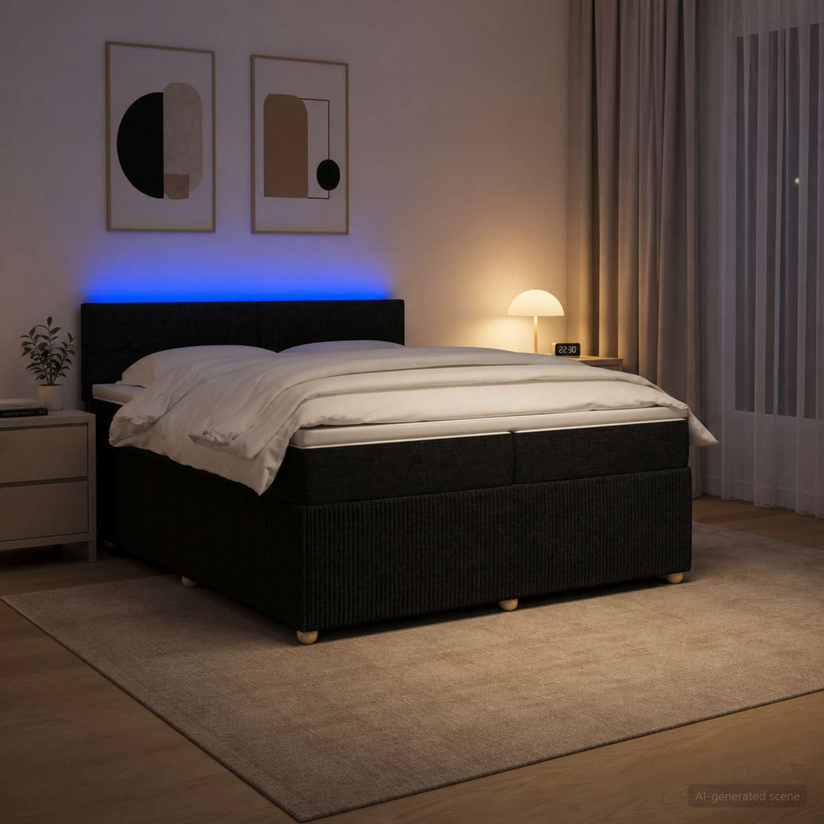 Κρεβάτι box spring με στρώμα Μαύρο 200 x 200 cm Ύφασμα - Pakobazaar