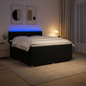 Κρεβάτι box spring με στρώμα Μαύρο 200 x 200 cm Ύφασμα - Pakobazaar
