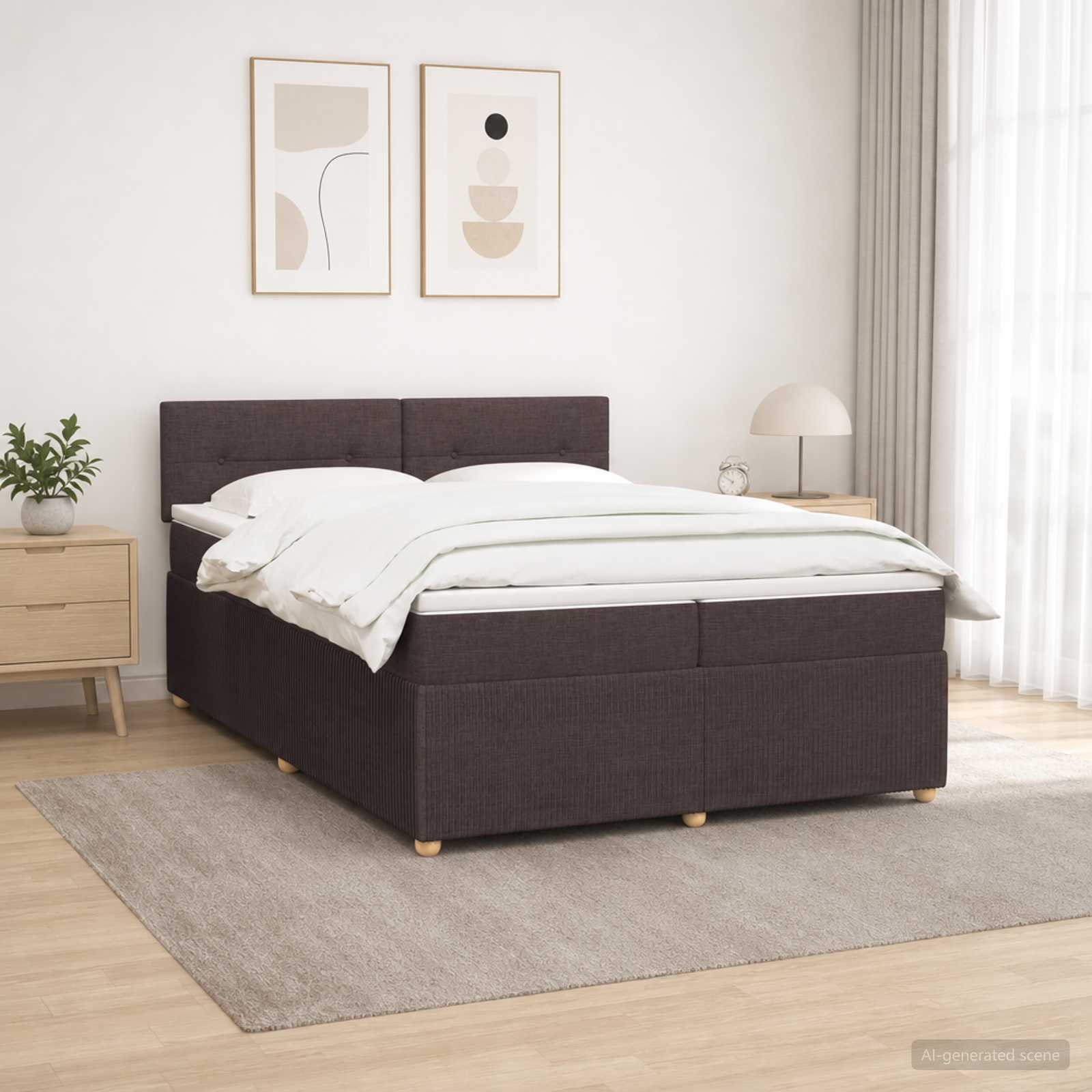 Κρεβάτι box spring με στρώμα Σκούρο Καφέ 200 x 200 cm Ύφασμα - Pakobazaar
