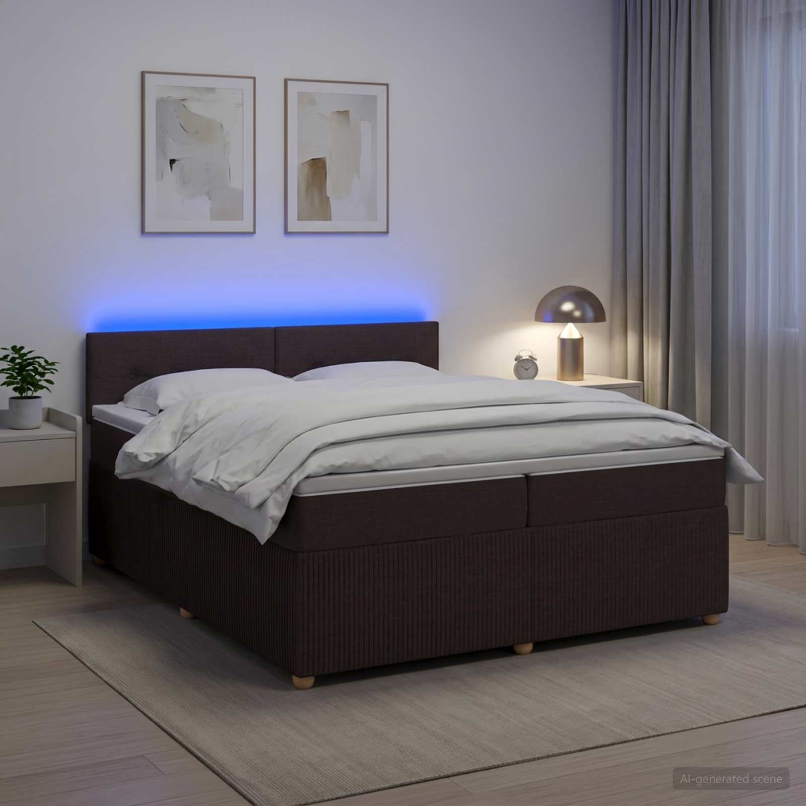 Κρεβάτι box spring με στρώμα Σκούρο Καφέ 200 x 200 cm Ύφασμα - Pakobazaar