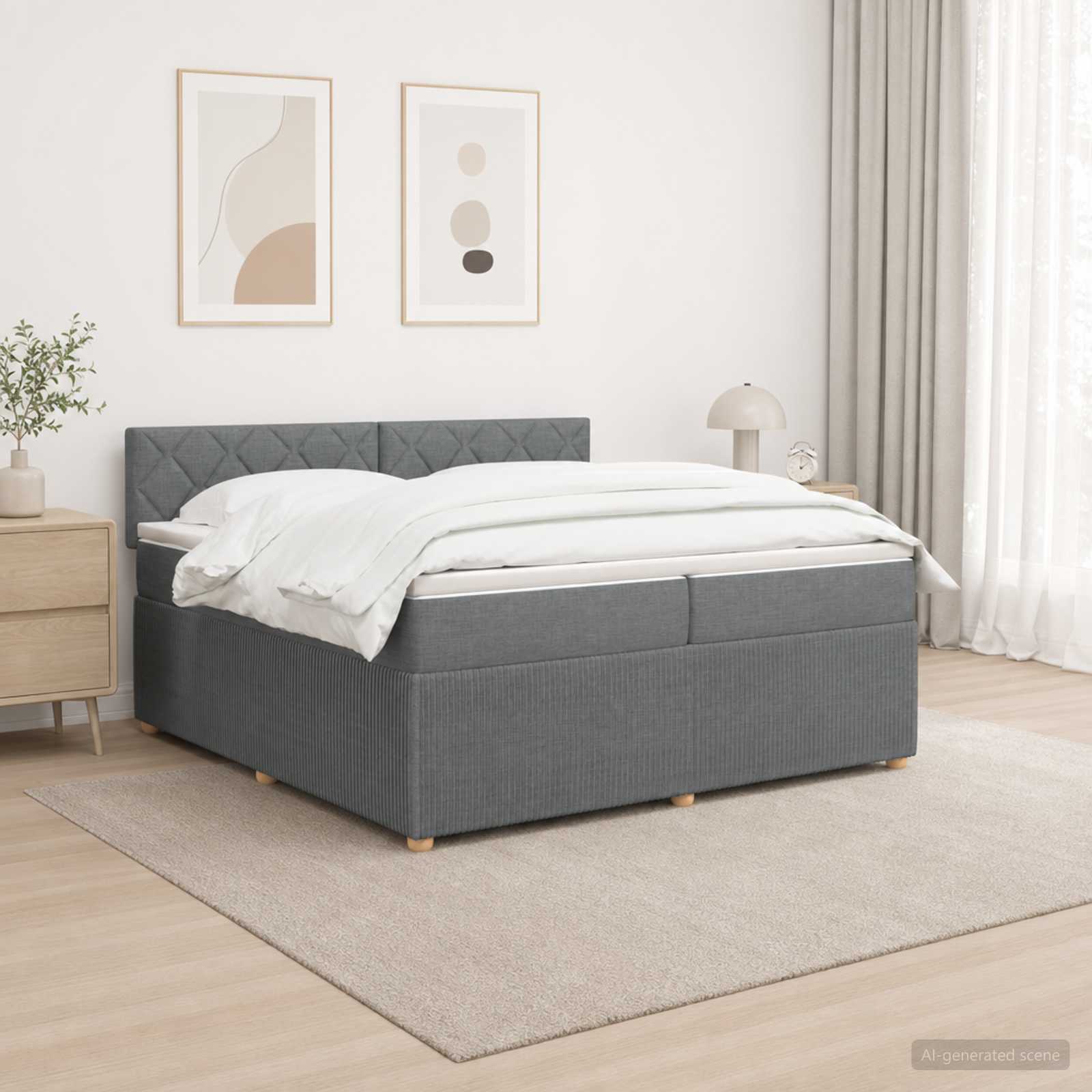 Κρεβάτι box spring με στρώμα Σκούρο Γκρι 200 x 200 cm Ύφασμα - Pakobazaar