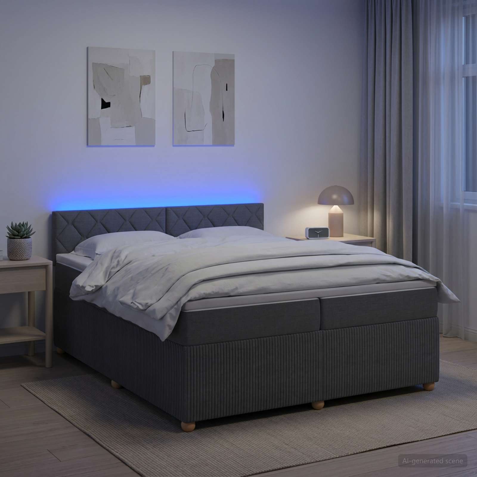 Κρεβάτι box spring με στρώμα Σκούρο Γκρι 200 x 200 cm Ύφασμα - Pakobazaar