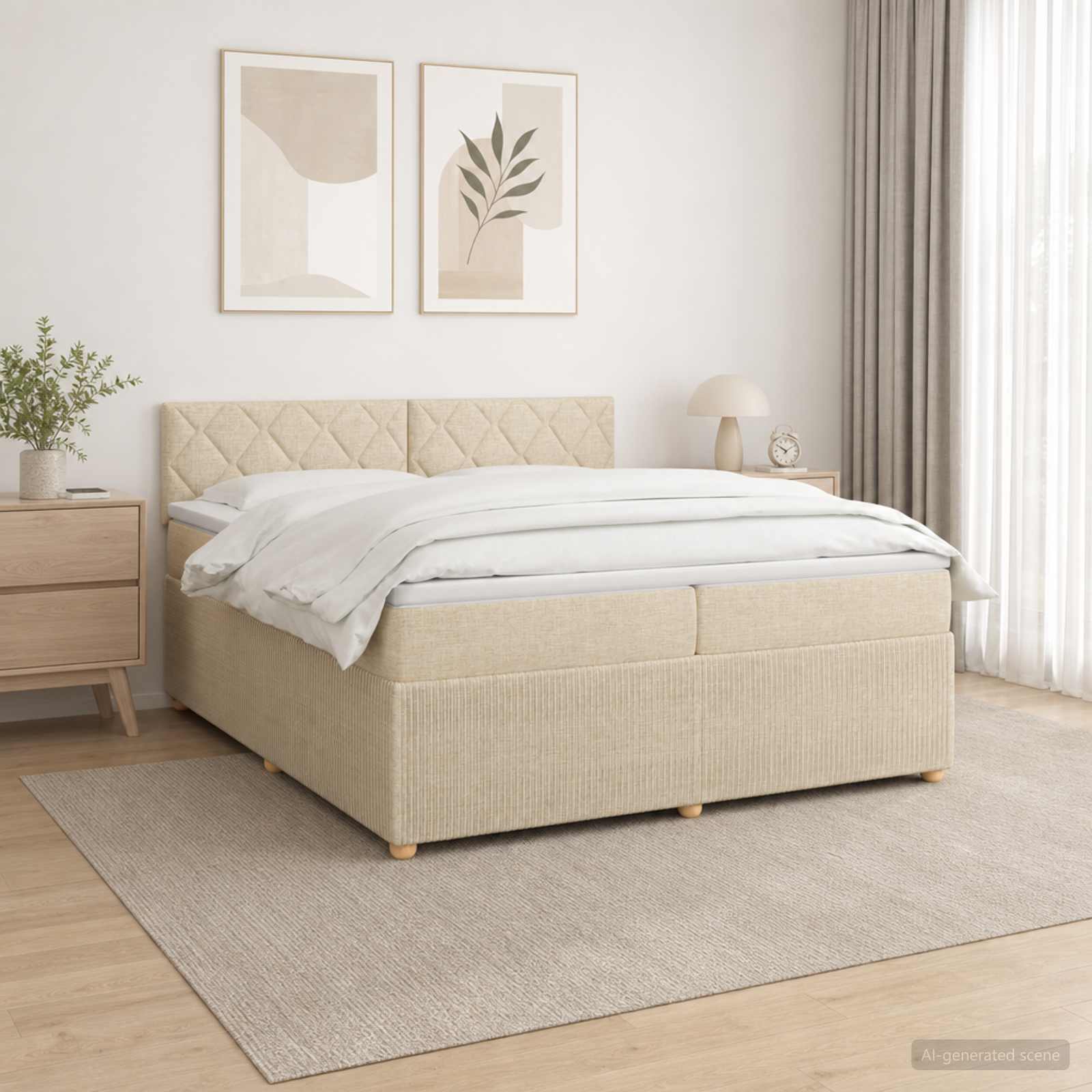 Κρεβάτι box spring με στρώμα Κρεμ 200 x 200 cm Ύφασμα - Pakobazaar