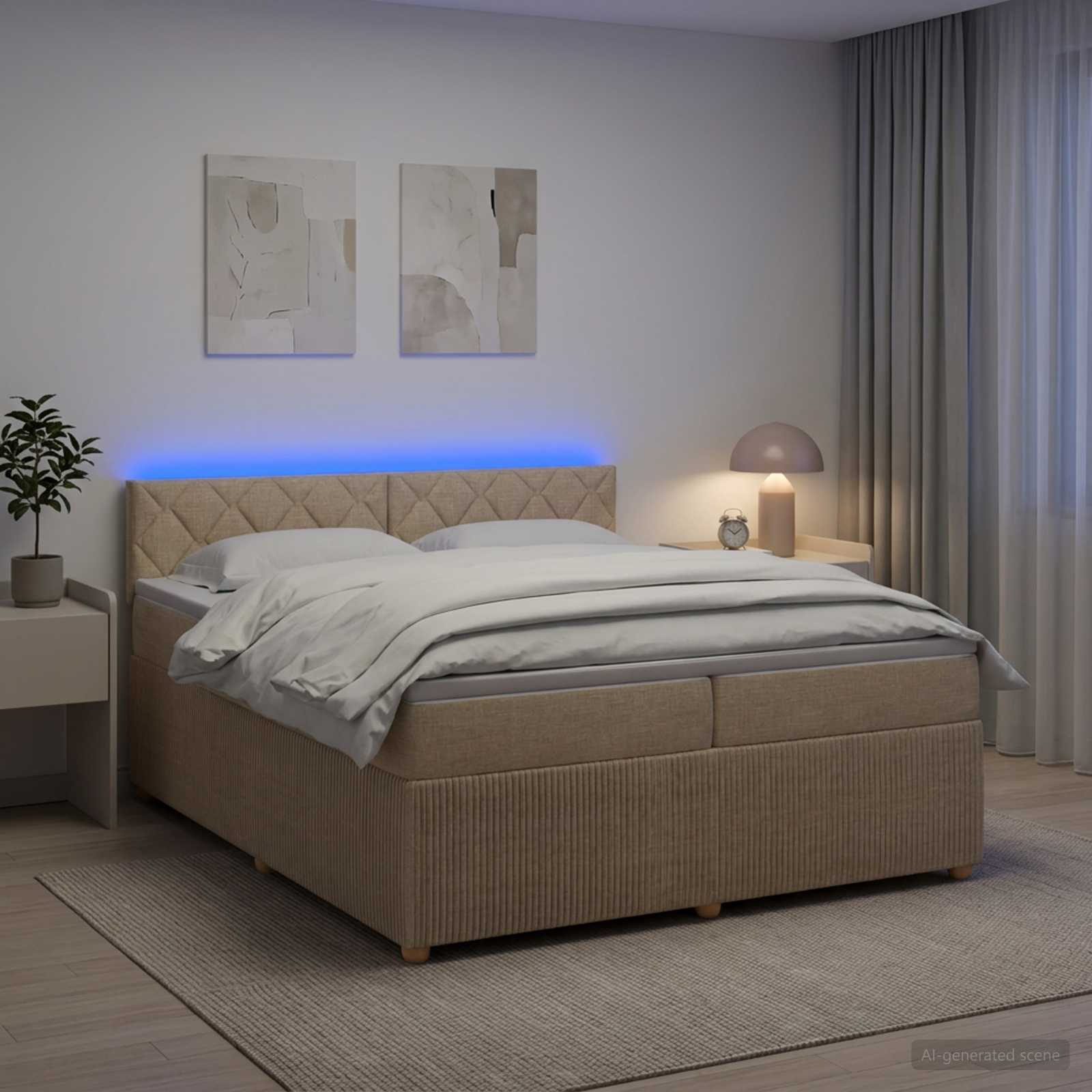 Κρεβάτι box spring με στρώμα Κρεμ 200 x 200 cm Ύφασμα - Pakobazaar