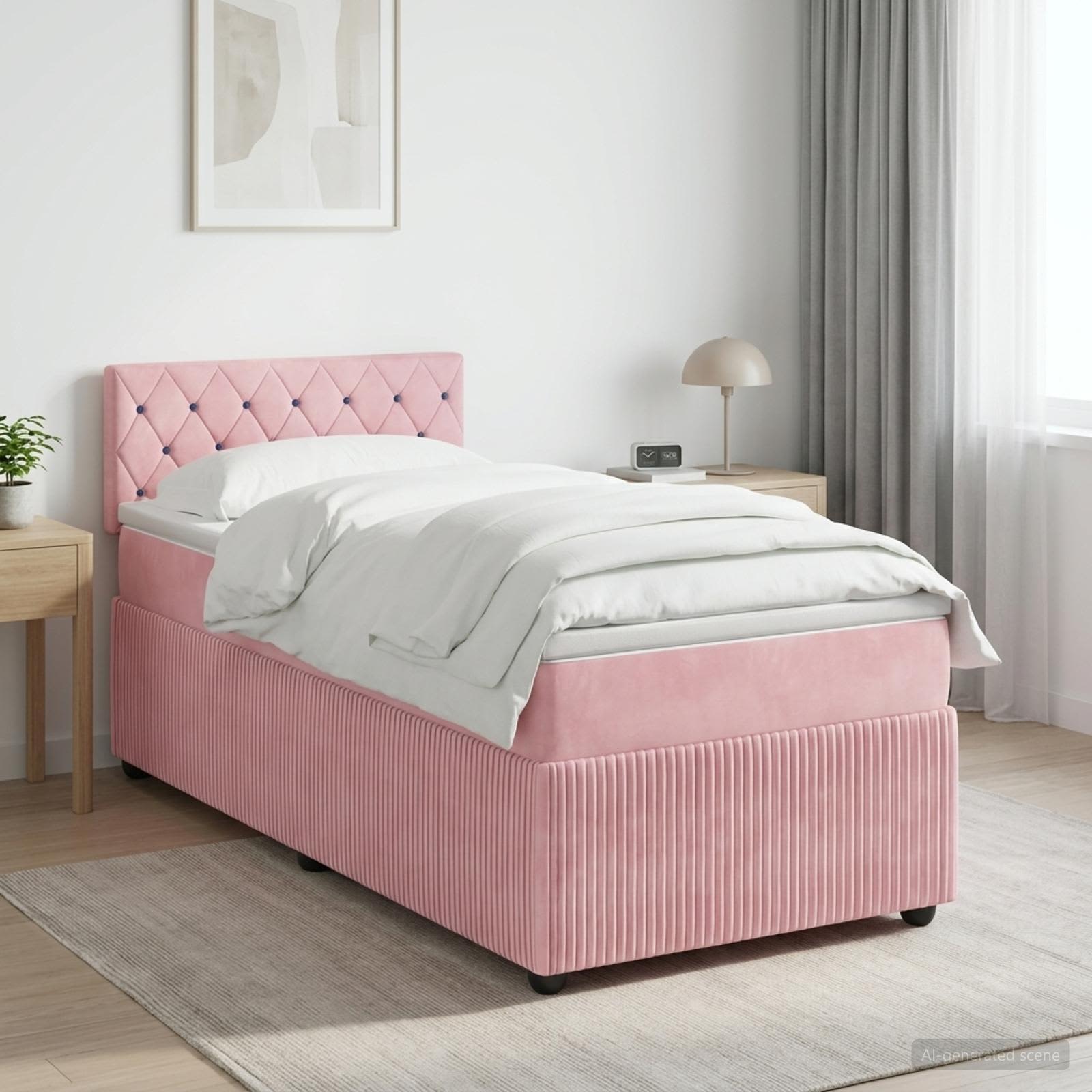 Κρεβάτι box spring με στρώμα Ροζ 100 x 200 cm Βελούδο - Pakobazaar