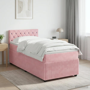 Κρεβάτι box spring με στρώμα Ροζ 100 x 200 cm Βελούδο - Pakobazaar