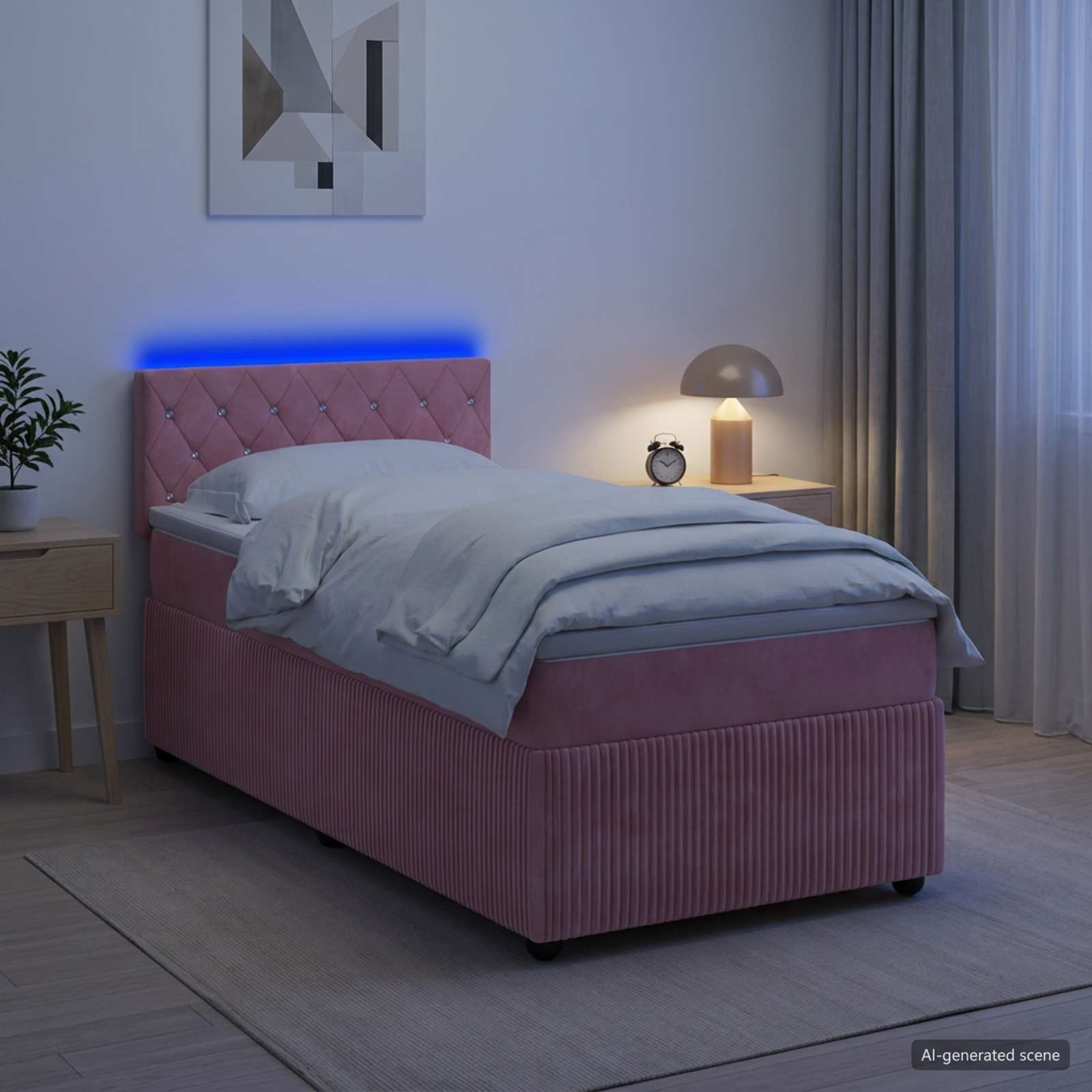 Κρεβάτι box spring με στρώμα Ροζ 100 x 200 cm Βελούδο - Pakobazaar