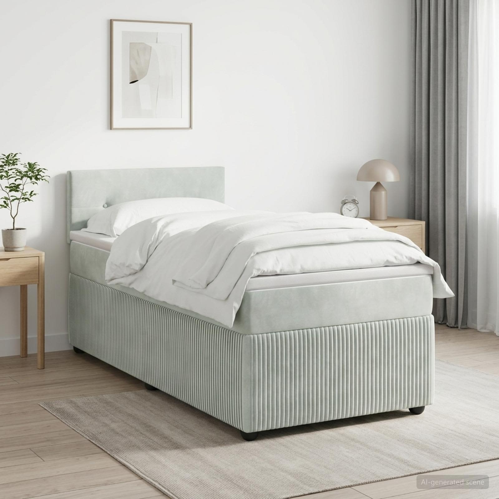 Κρεβάτι box spring με στρώμα Ανοιχτό γκρι 80 x 200 cm Βελούδο - Pakobazaar
