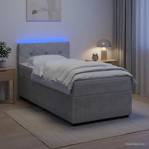 Κρεβάτι box spring με στρώμα Ανοιχτό γκρι 80 x 200 cm Βελούδο - Pakobazaar