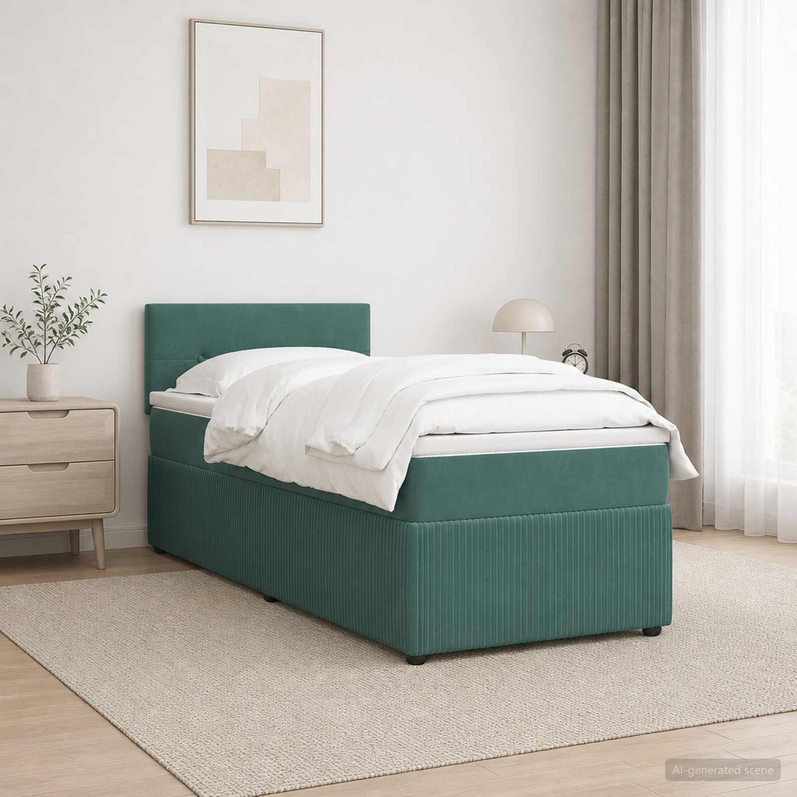 Κρεβάτι box spring με στρώμα Σκούρο Πράσινο 100 x 200 cm - Pakobazaar