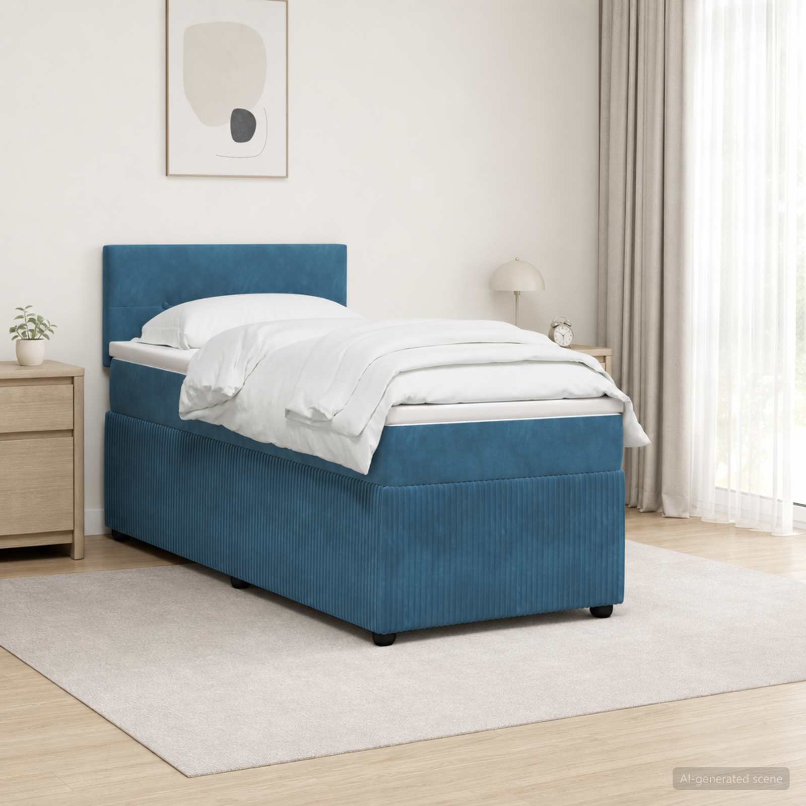 Κρεβάτι box spring με στρώμα Μπλε 80 x 200 cm Βελούδο - Pakobazaar