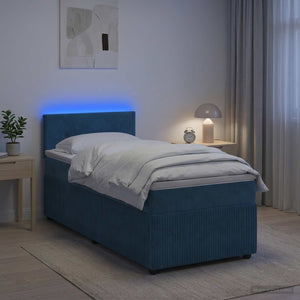 Κρεβάτι box spring με στρώμα Μπλε 80 x 200 cm Βελούδο - Pakobazaar