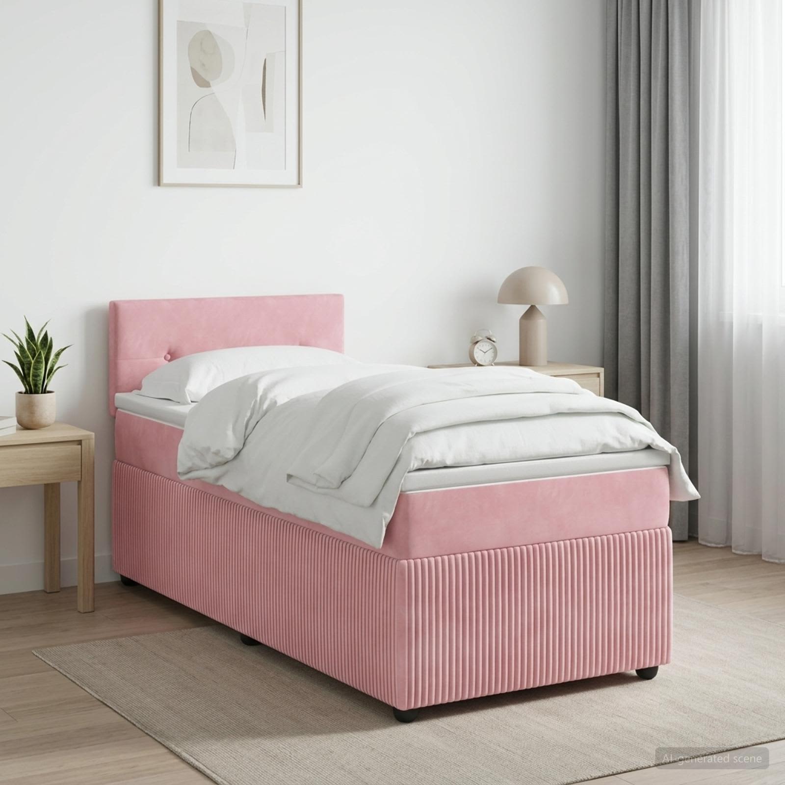 Κρεβάτι box spring με στρώμα Ροζ 80 x 200 cm Βελούδο - Pakobazaar