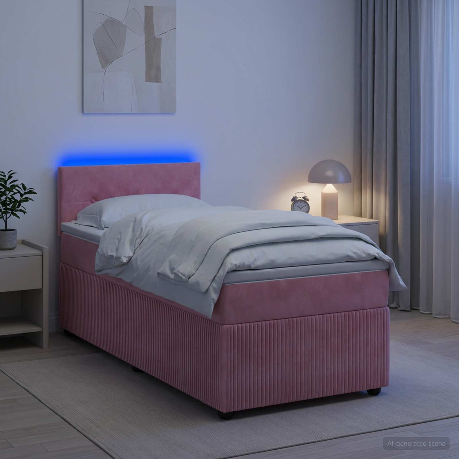 Κρεβάτι box spring με στρώμα Ροζ 80 x 200 cm Βελούδο - Pakobazaar