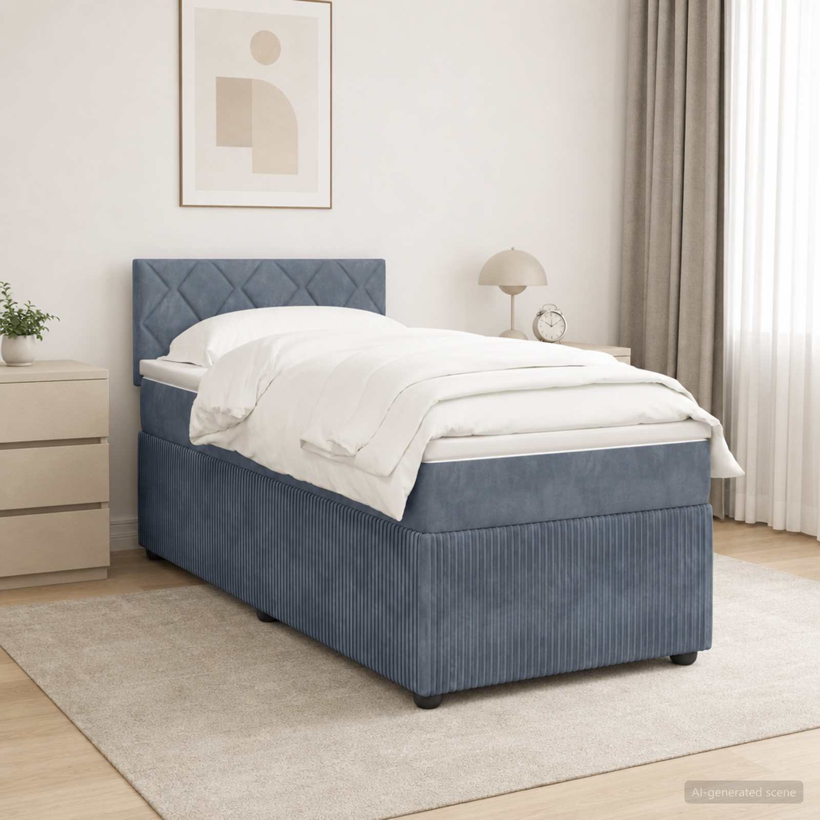 Κρεβάτι box spring με στρώμα Σκούρο Γκρι 100 x 200 cm Βελούδο - Pakobazaar