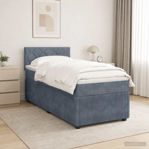 Κρεβάτι box spring με στρώμα Σκούρο Γκρι 100 x 200 cm Βελούδο - Pakobazaar