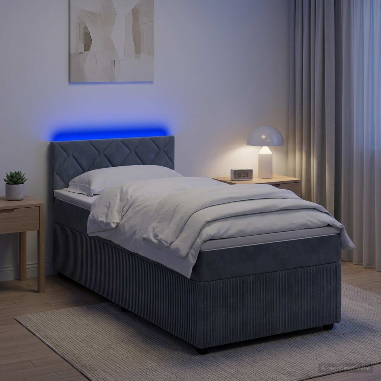 Κρεβάτι box spring με στρώμα Σκούρο Γκρι 100 x 200 cm Βελούδο - Pakobazaar