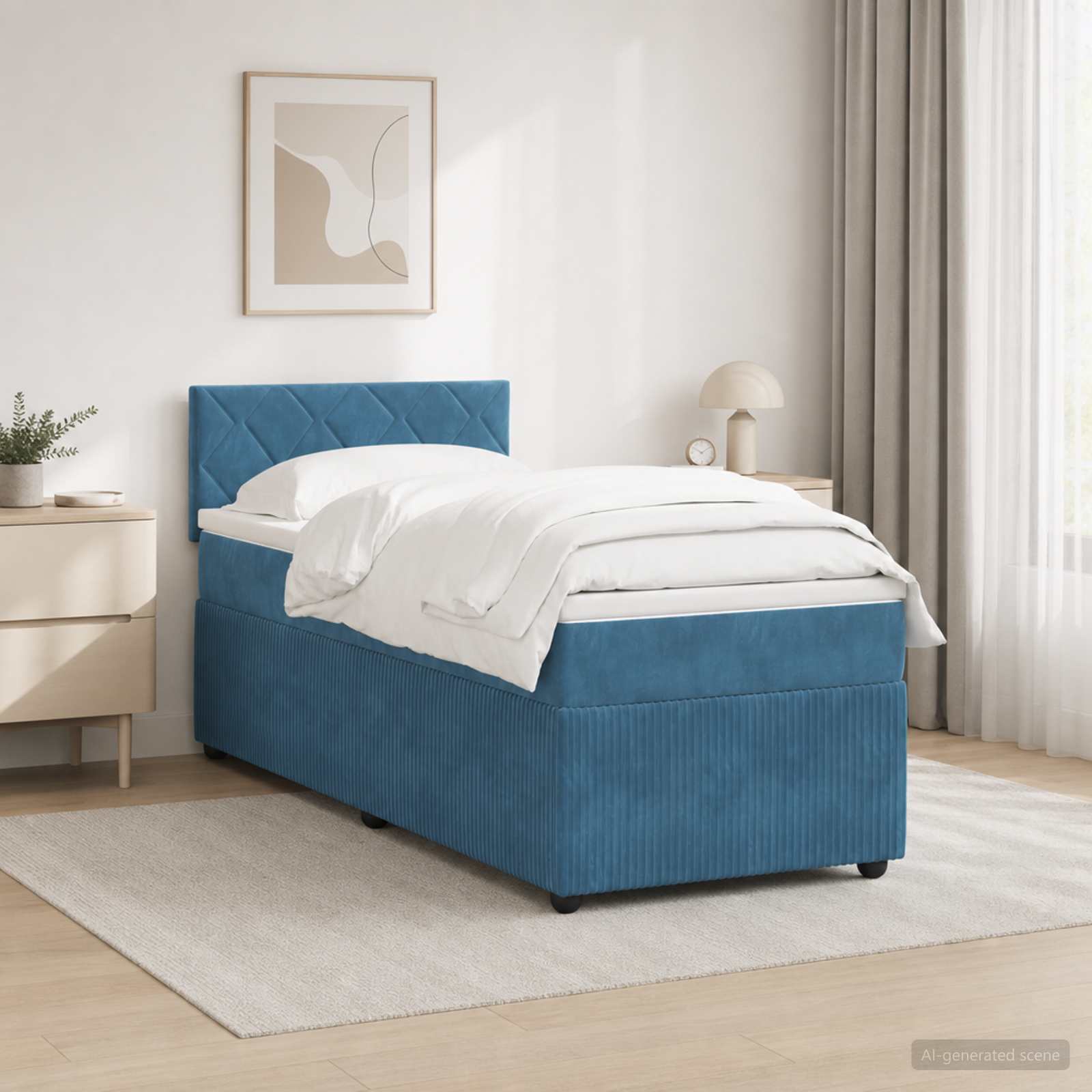 Κρεβάτι box spring με στρώμα Μπλε 80 x 200 cm Βελούδο - Pakobazaar