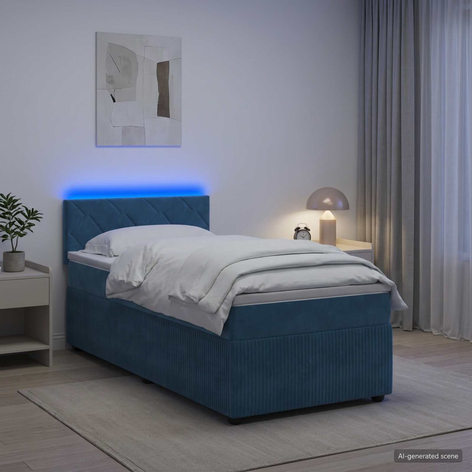 Κρεβάτι box spring με στρώμα Μπλε 80 x 200 cm Βελούδο - Pakobazaar