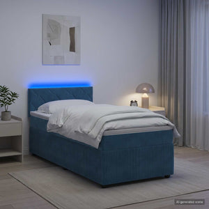 Κρεβάτι box spring με στρώμα Μπλε 80 x 200 cm Βελούδο - Pakobazaar
