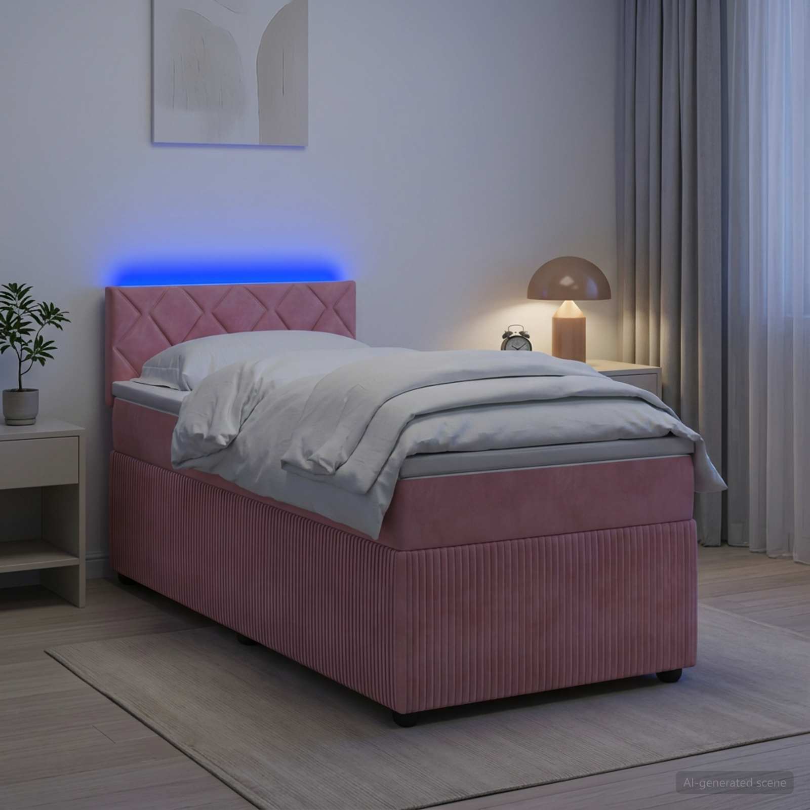 Κρεβάτι box spring με στρώμα Ροζ 80 x 200 cm Βελούδο - Pakobazaar
