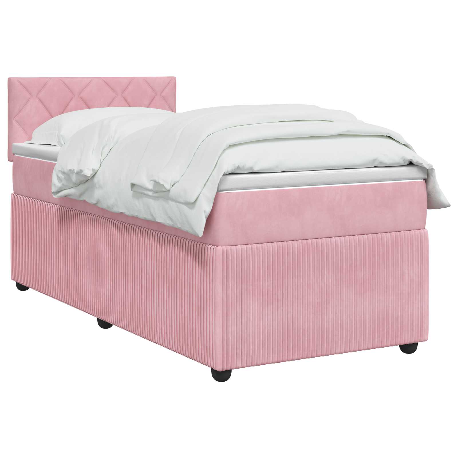 Κρεβάτι box spring με στρώμα Ροζ 80 x 200 cm Βελούδο - Pakobazaar