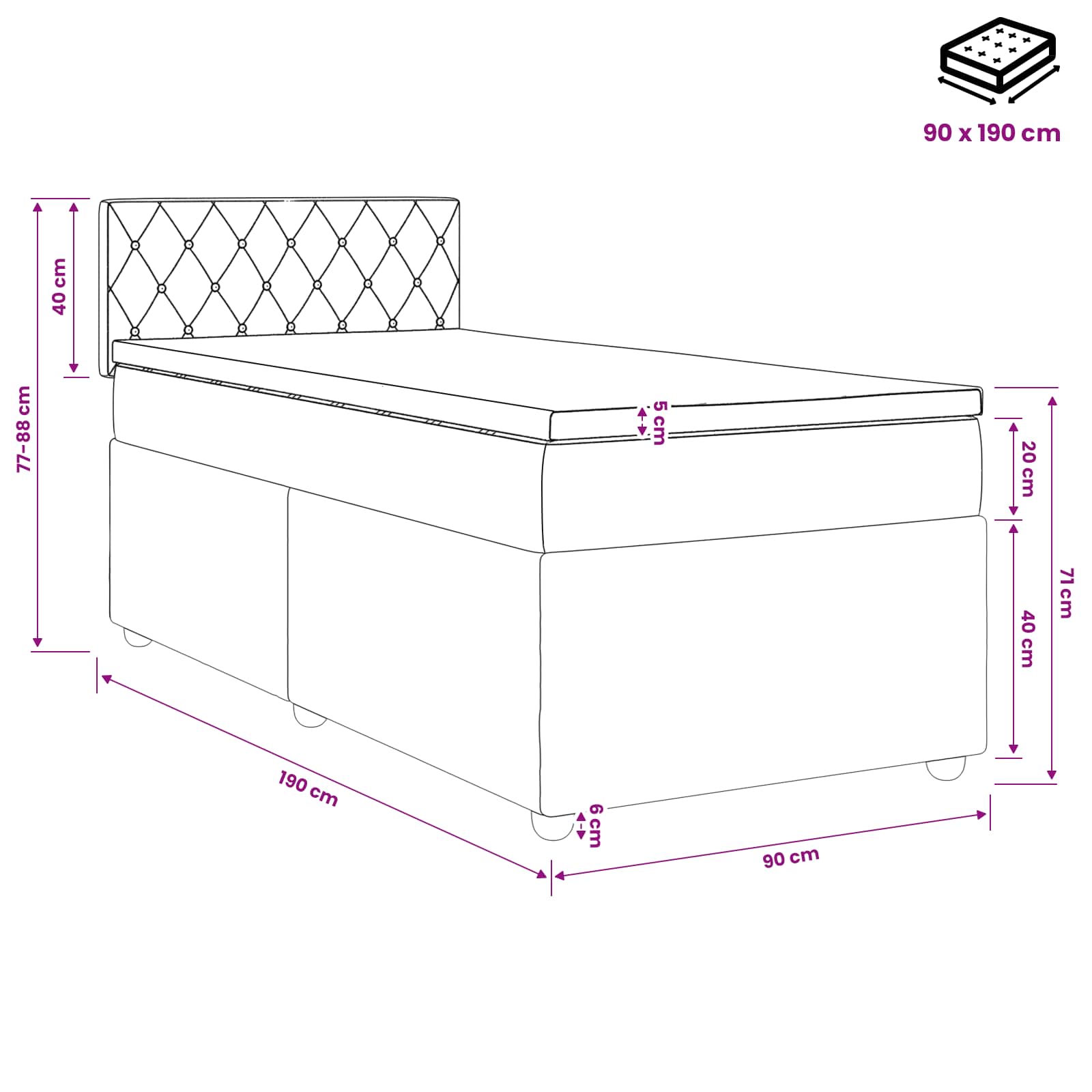 Κρεβάτι box spring με στρώμα Μπλε 90 x 190 cm Βελούδο - Pakobazaar