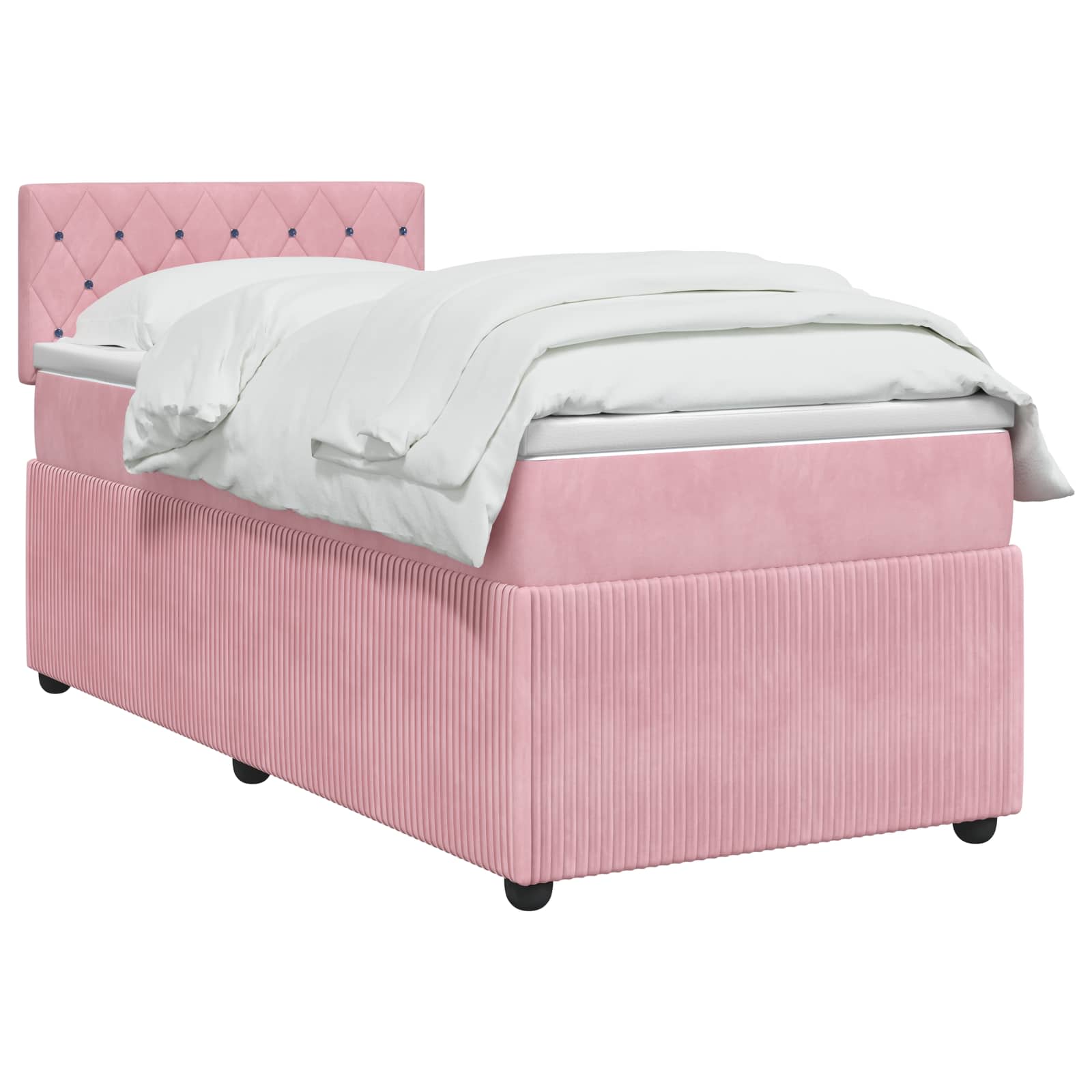 Κρεβάτι box spring με στρώμα Ροζ 100 x 200 cm Βελούδο - Pakobazaar