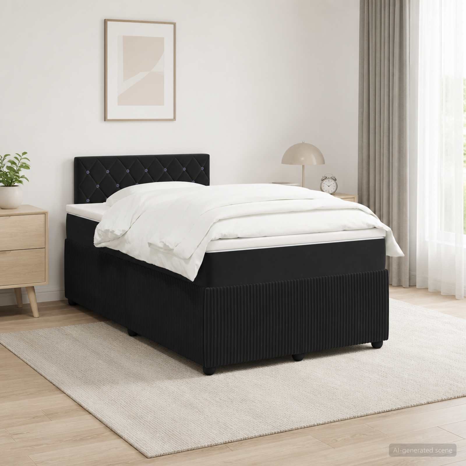 Κρεβάτι box spring με στρώμα Μαύρο 120 x 200 cm Βελούδο - Pakobazaar