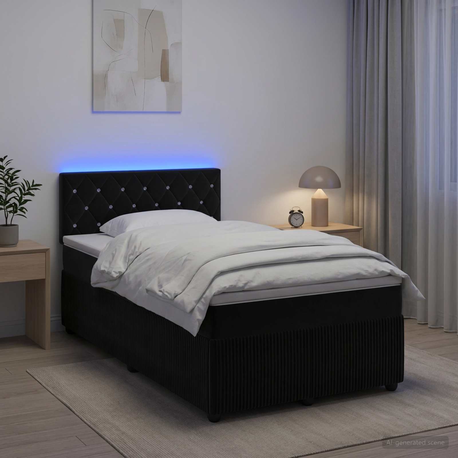 Κρεβάτι box spring με στρώμα Μαύρο 120 x 200 cm Βελούδο - Pakobazaar