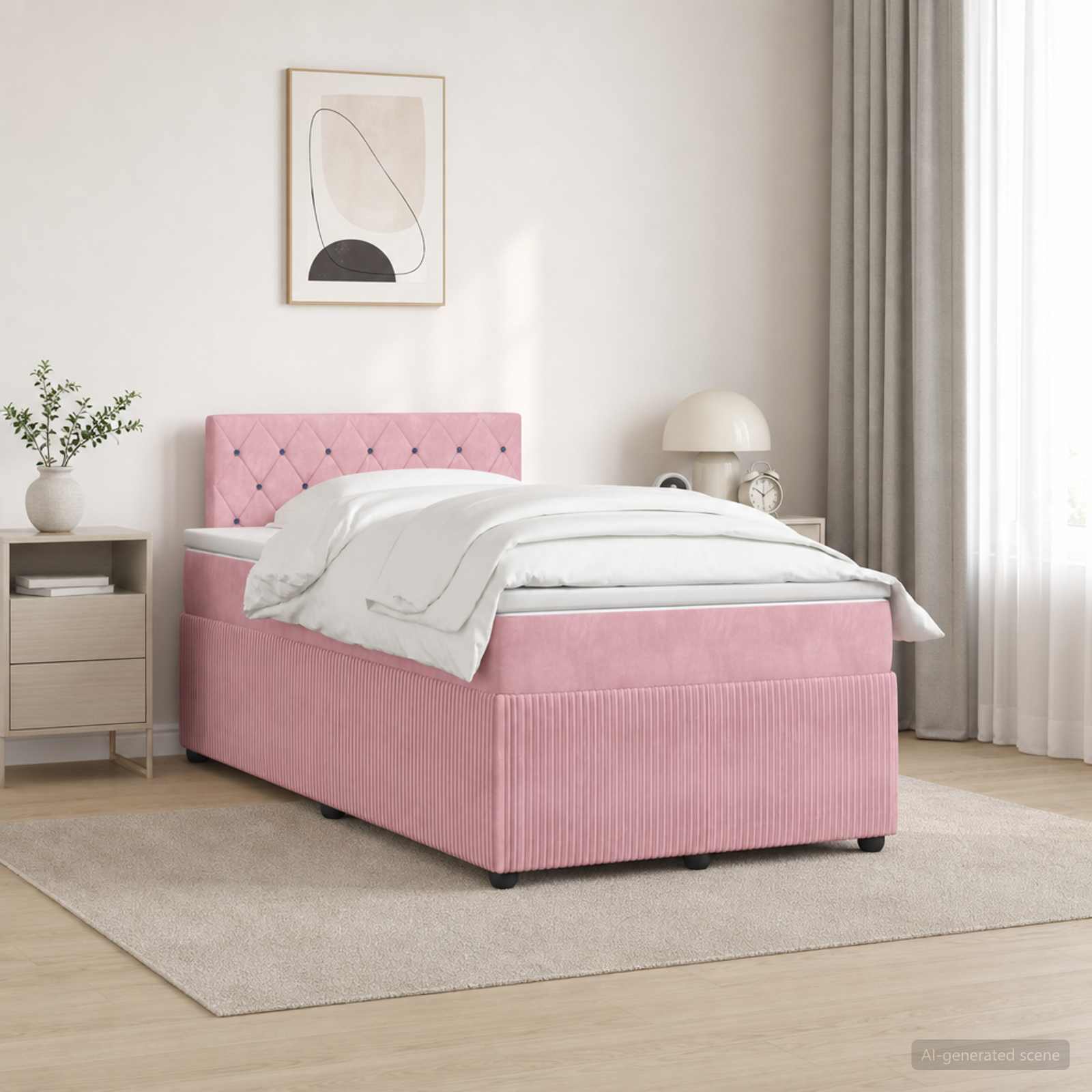 Κρεβάτι box spring με στρώμα Ροζ 120 x 190 cm Βελούδο - Pakobazaar