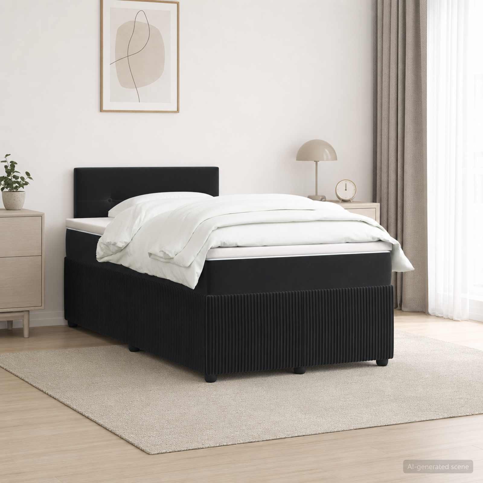 Κρεβάτι box spring με στρώμα Μαύρο 120 x 200 cm Βελούδο