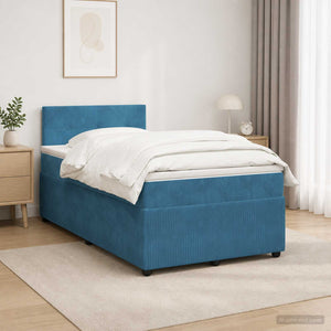Κρεβάτι box spring με στρώμα Μπλε 120 x 190 cm Βελούδο - Pakobazaar