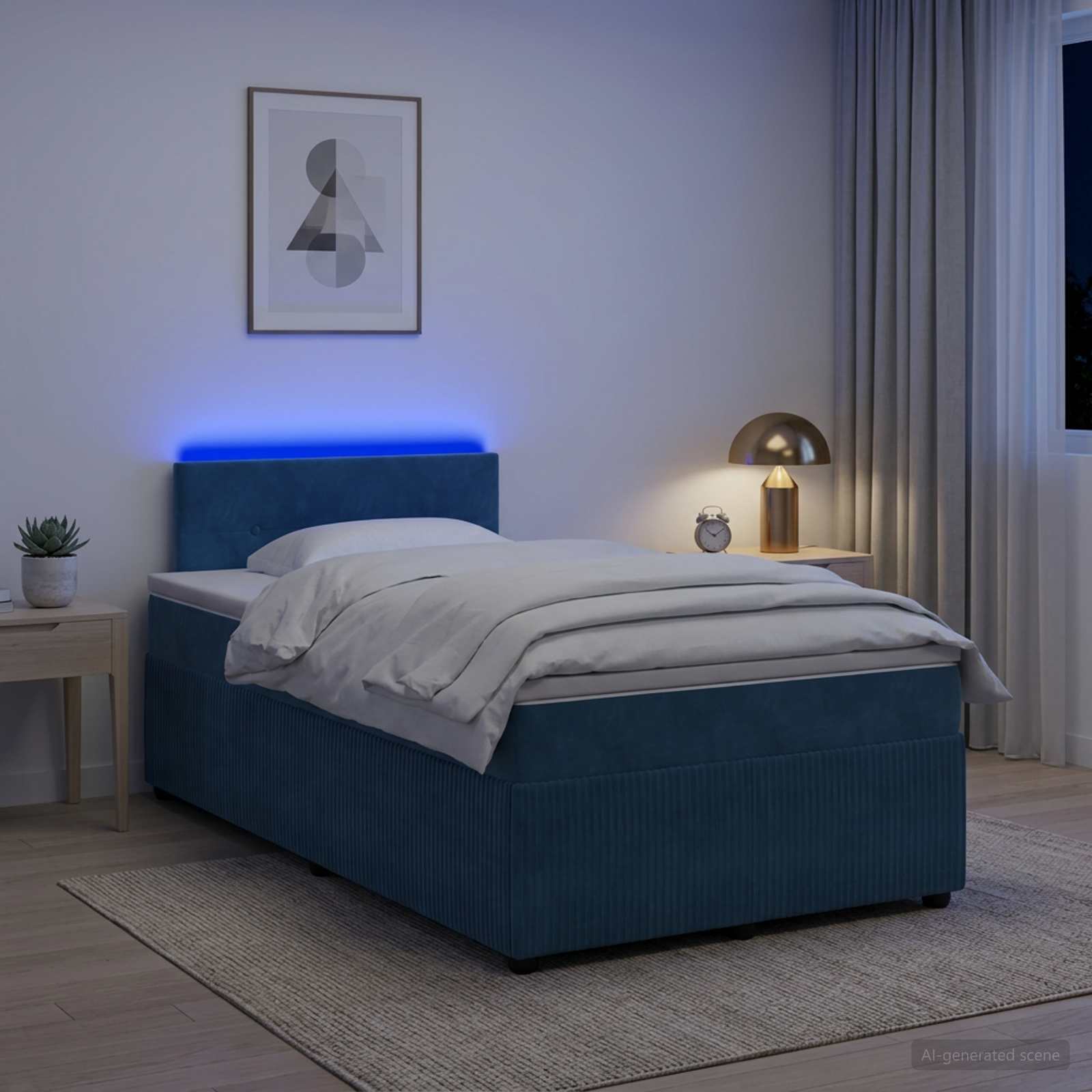 Κρεβάτι box spring με στρώμα Μπλε 120 x 190 cm Βελούδο - Pakobazaar