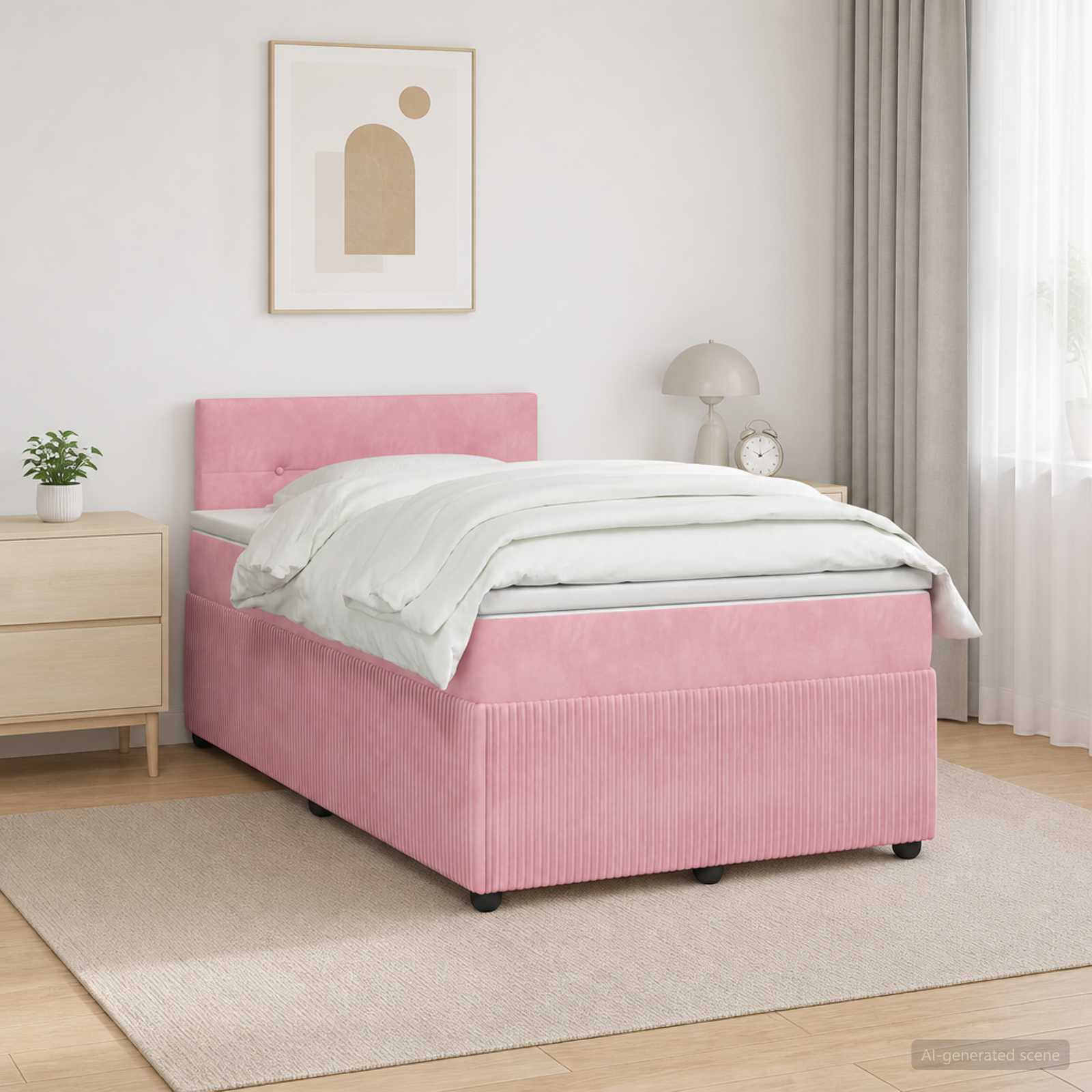 Κρεβάτι box spring με στρώμα Ροζ 120 x 190 cm Βελούδο - Pakobazaar