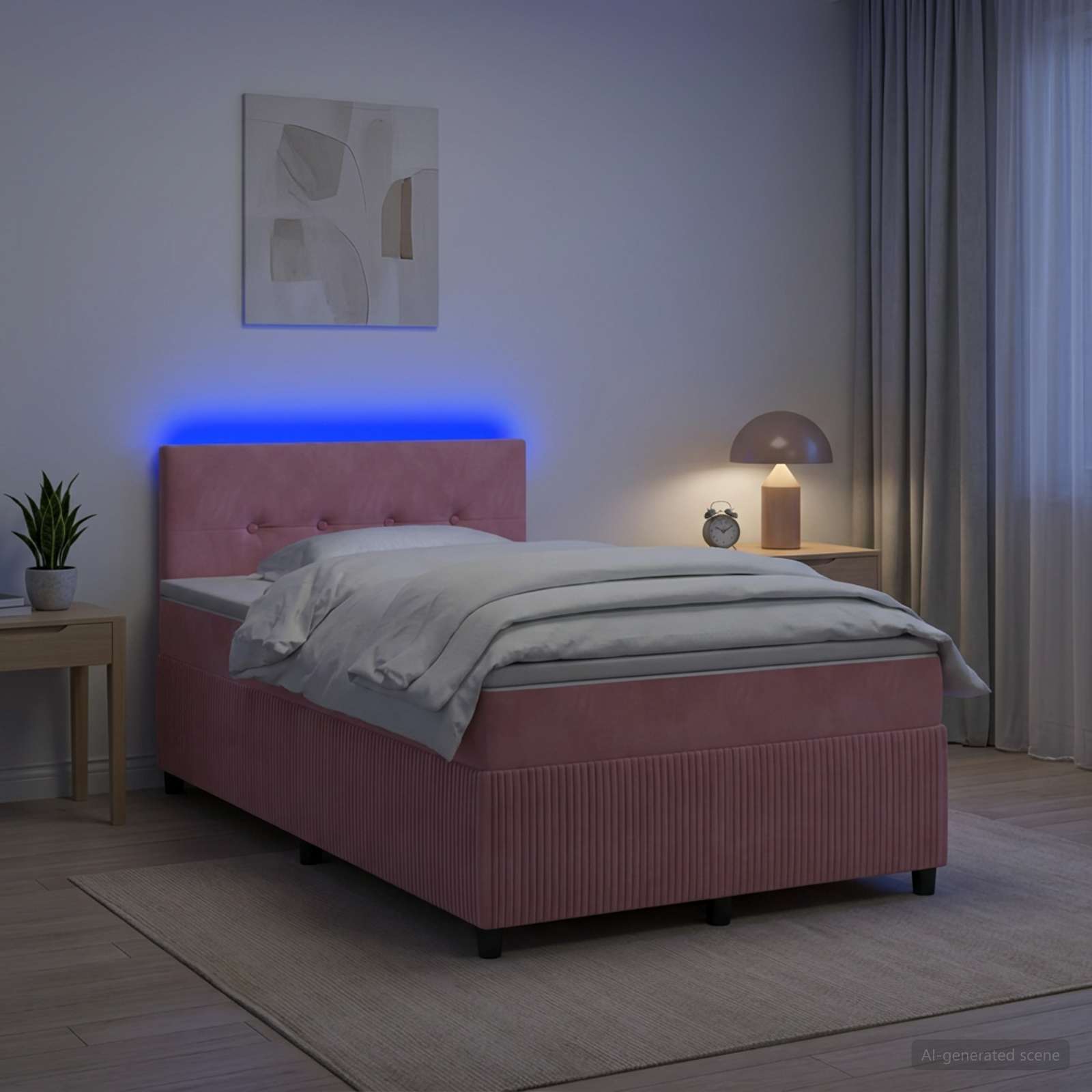 Κρεβάτι box spring με στρώμα Ροζ 120 x 190 cm Βελούδο - Pakobazaar