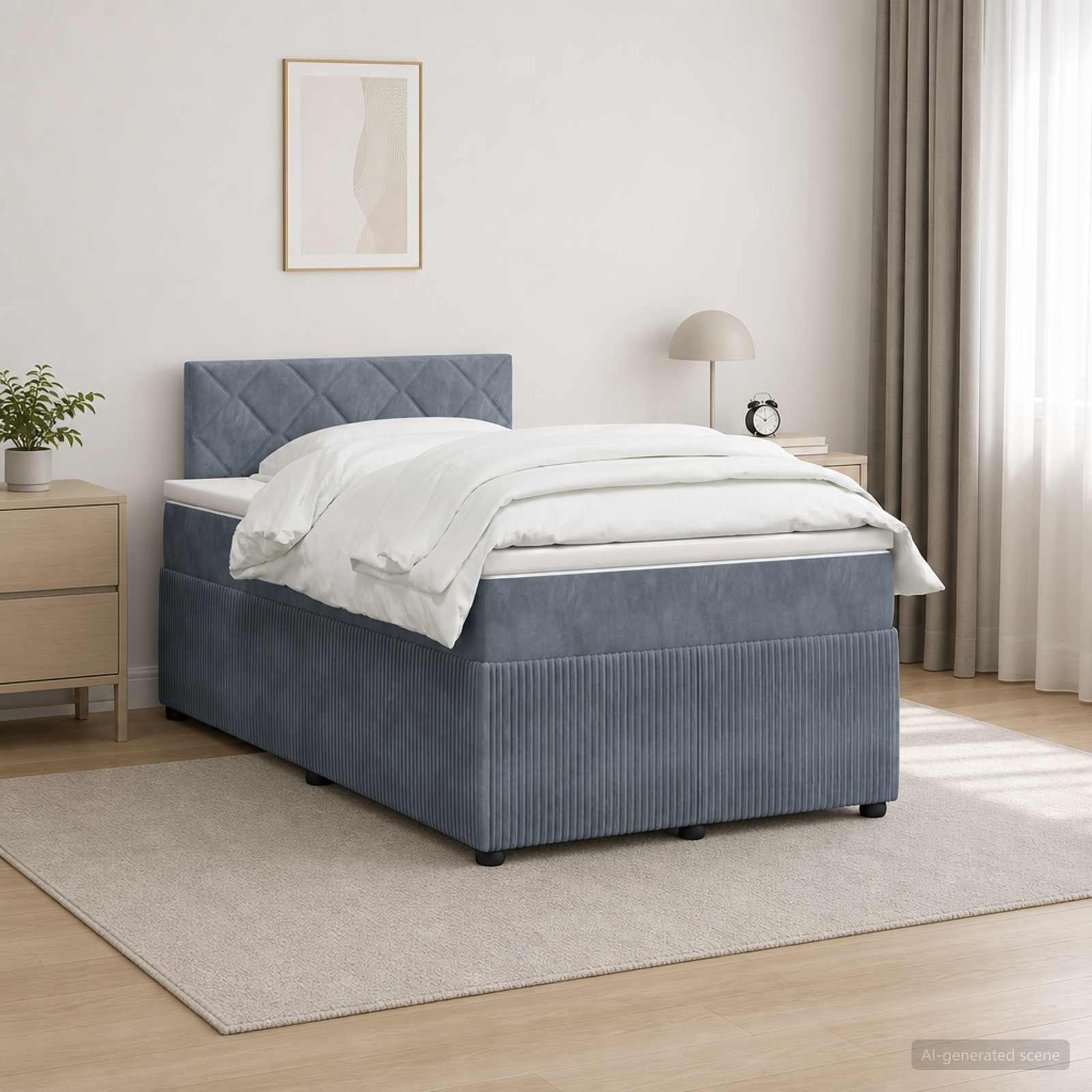 Κρεβάτι box spring με στρώμα Σκούρο Γκρι 120 x 190 cm Βελούδο