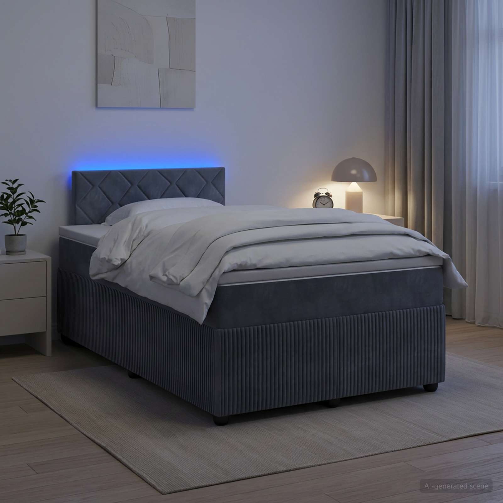 Κρεβάτι box spring με στρώμα Σκούρο Γκρι 120 x 200 cm Βελούδο