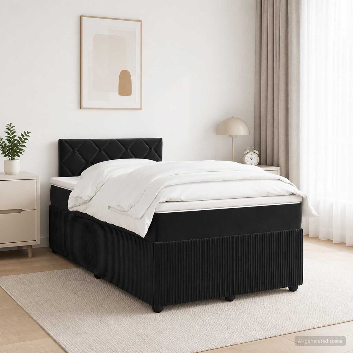Κρεβάτι box spring με στρώμα Μαύρο 120 x 200 cm Βελούδο - Pakobazaar