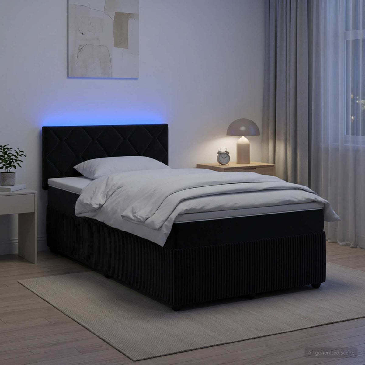 Κρεβάτι box spring με στρώμα Μαύρο 120 x 200 cm Βελούδο - Pakobazaar