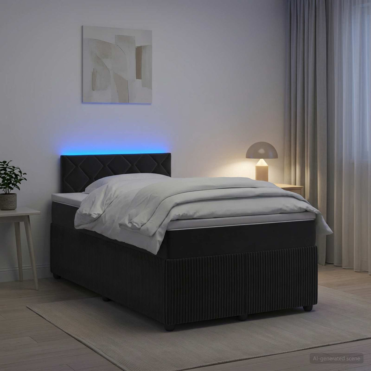 Κρεβάτι box spring με στρώμα Μαύρο 120 x 200 cm Βελούδο - Pakobazaar