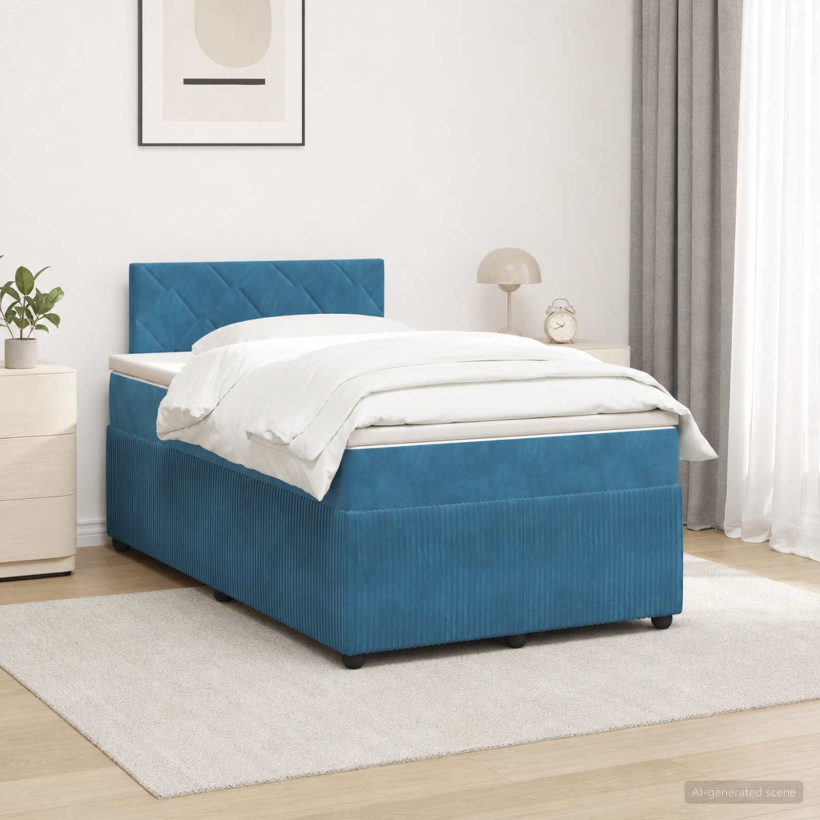 Κρεβάτι box spring με στρώμα Μπλε 120 x 190 cm Βελούδο - Pakobazaar