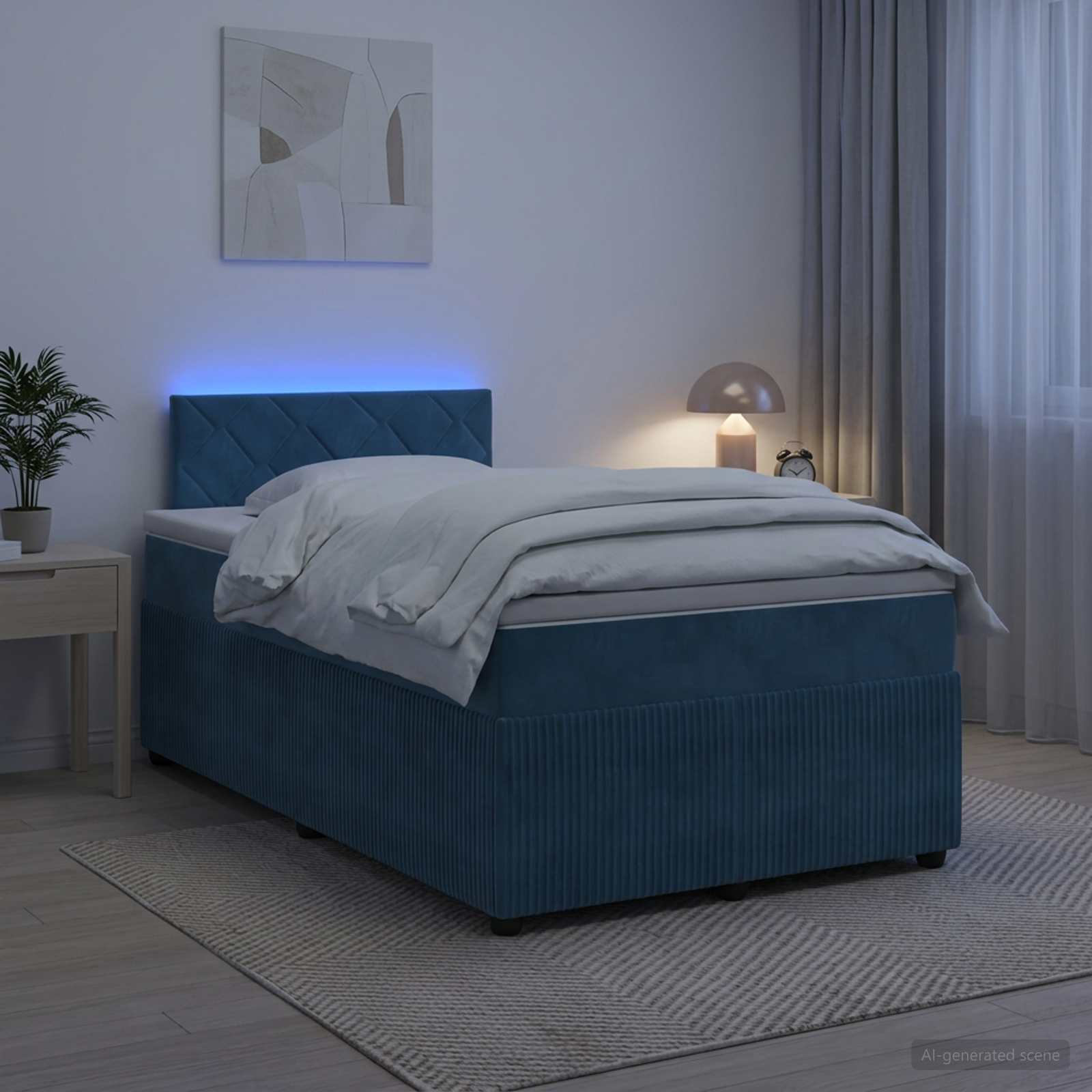 Κρεβάτι box spring με στρώμα Μπλε 120 x 190 cm Βελούδο - Pakobazaar