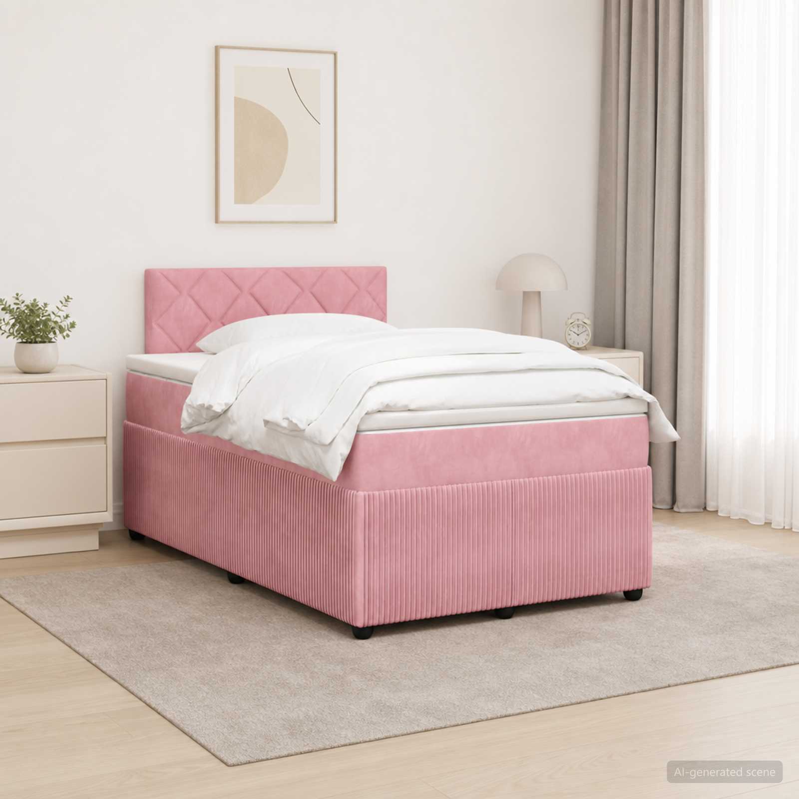 Κρεβάτι box spring με στρώμα Ροζ 120 x 190 cm Βελούδο - Pakobazaar