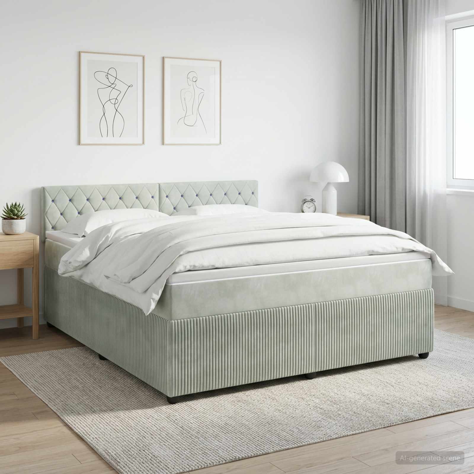 Κρεβάτι box spring με στρώμα Ανοιχτό γκρι 180 x 200 cm Βελούδο - Pakobazaar