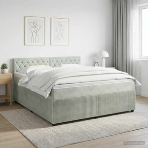 Κρεβάτι box spring με στρώμα Ανοιχτό γκρι 180 x 200 cm Βελούδο - Pakobazaar