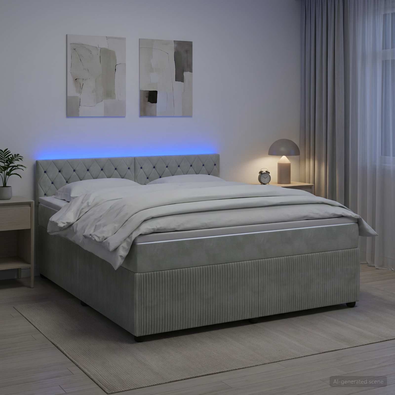 Κρεβάτι box spring με στρώμα Ανοιχτό γκρι 180 x 200 cm Βελούδο - Pakobazaar